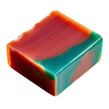 A vibrant rectangular bar of colorful soap with red, green, and yellow gradients. png