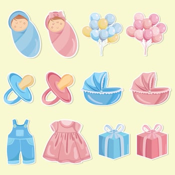 Colorful baby accessories and illustrations vector