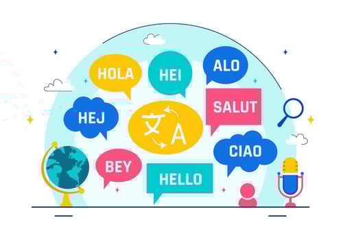 World Translation Day Illustration Featuring People Speaking Different Languages and Hello Texts vector
