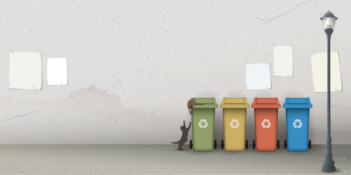 Recycling bins and a street lamp vector