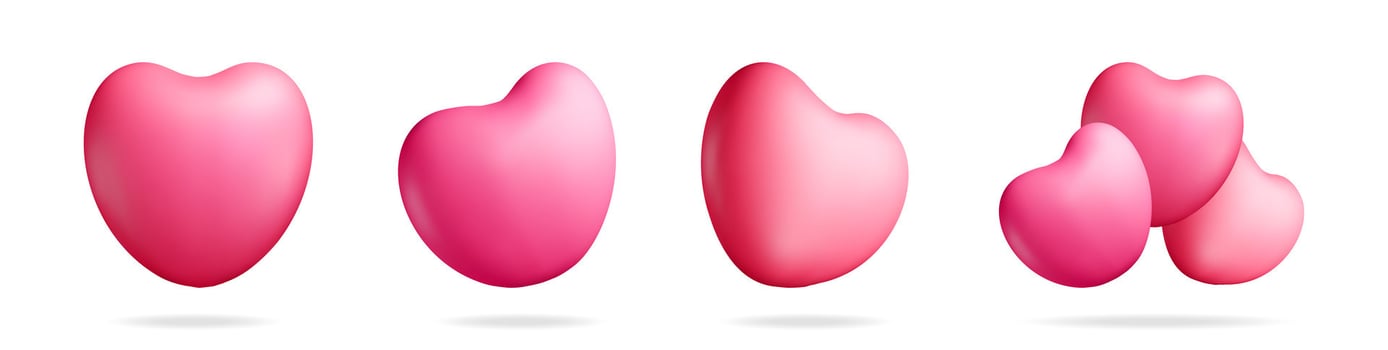 3D set of red heart isolated on white vector