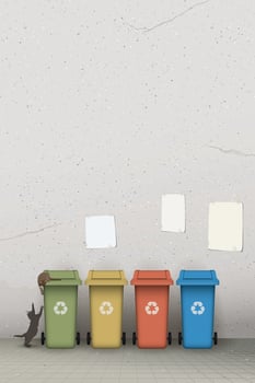 Colorful recycling bins in a stylized room vector