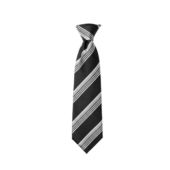 Stylish black and white striped necktie showcasing a perfect knot, adding a sharp, professional look png