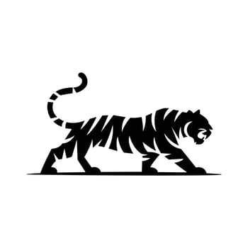 Walking Tiger Black Silhouette illustration vector