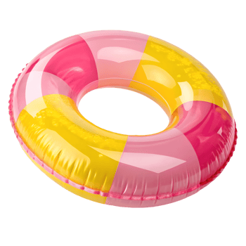 Vibrant Inflatable Swim Ring Pink and Yellow Summer Fun, Pool Party Essential, Isolated on Transparent Background png