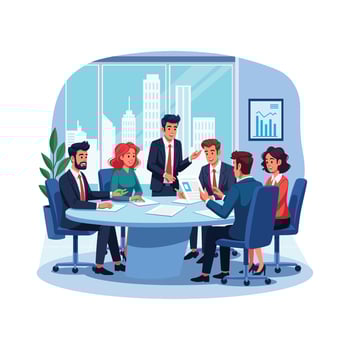 business meeting illustration, office workers at business meeting conference. illustration vector