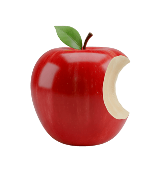 Red Apple with a Bite Taken Out Minimalist 3D Rendering in Smooth Renderer png
