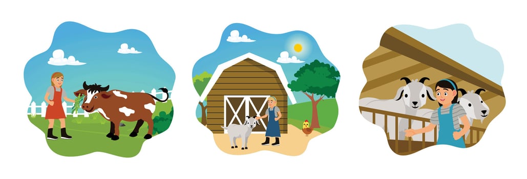 Children on farm with animals vector