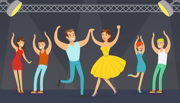 Night Party, Young People Dancing in Club Cartoon Illustration vector
