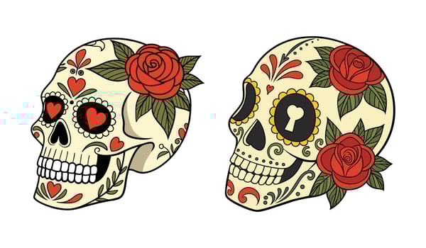 Colorful Sugar Skull Collection with Intricate Day of the Dead Patterns for Festive and Decorative Artwork vector