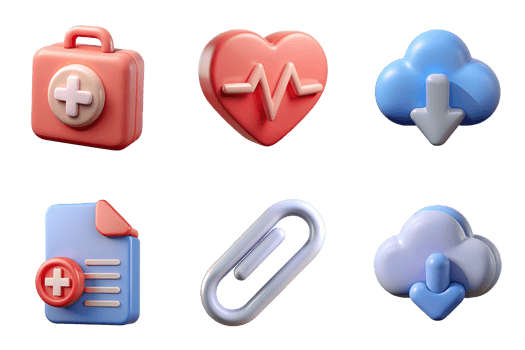 Medical First Aid Kit Heartbeat Monitor Cloud Download Paper Clip Document Add isolated on a transparent background png
