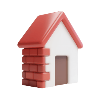 A red brick house with a white roof isolated on transparent background png
