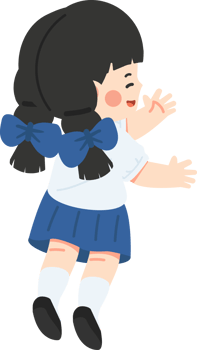 A cartoon girl in a blue skirt and white shirt png