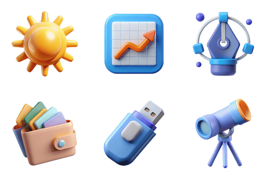 Sun Graph Pen Wallet Flash Drive Telescope isolated on a transparent background orange yellow png