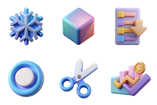 Blue snowflake gradient cube list scissors graph coin isolated on a transparent background cold winter png