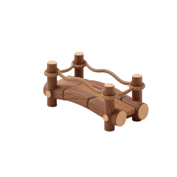 A miniature wooden bridge with rope isolated on transparent background png