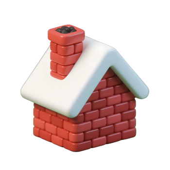A red brick house with snow on the roof isolated on transparent background png