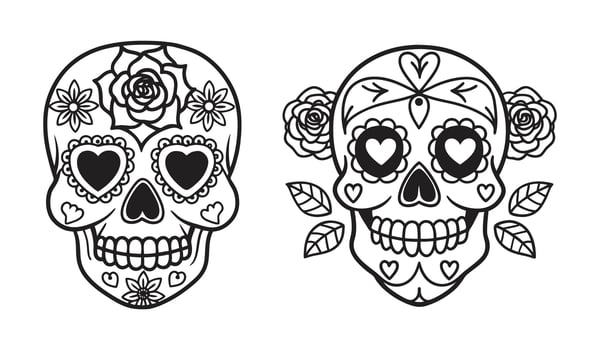 Traditional Sugar Skull Line Art with Intricate Silhouette Style Inspired by Day of the Dead Celebration vector