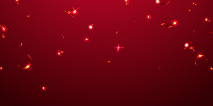 Red background with confetti and sparkles vector