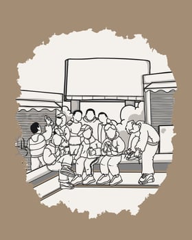 People gathered in a bustling street market vector