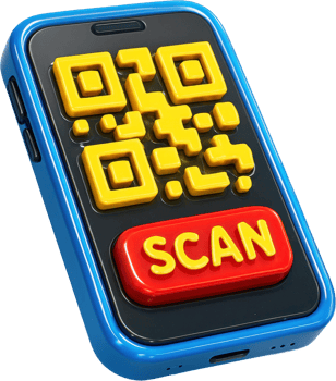 Vibrant 3D smartphone showing QR code and scan button png