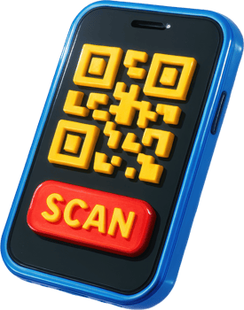 Glossy 3D smartphone with QR code and scan button png