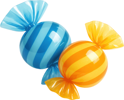 Two colorful striped candies wrapped in glossy cellophane png