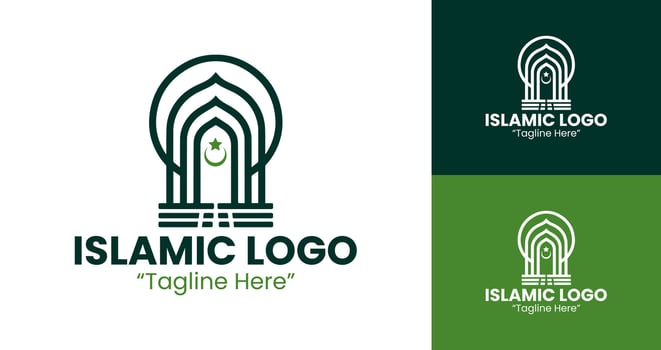 Stylish Islamic Logo Featuring Green and White for Religious and Business Branding vector