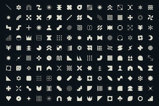 Collection of geometric, monochrome and abstract shapes and symbols vector