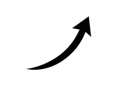 Black upward curved arrow icon for success business growth and performance trend isolated on transparent background png