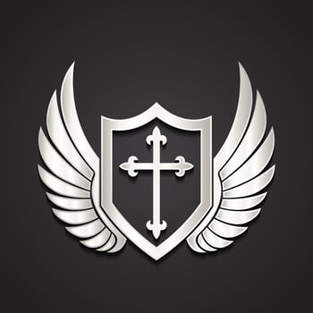 Silver shield with wings and cross vector