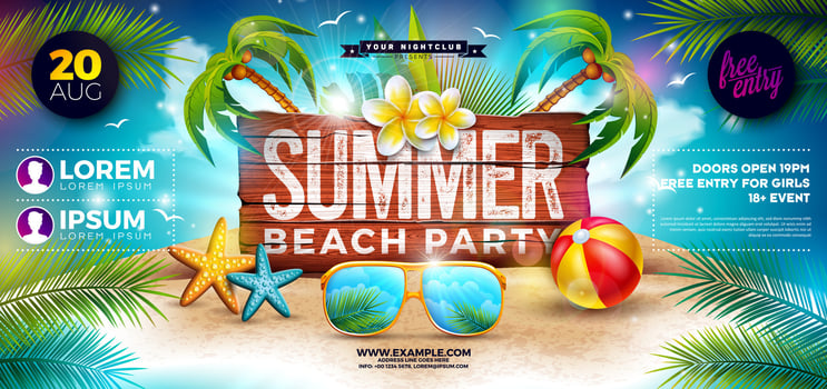 Summer beach party promotional poster vector