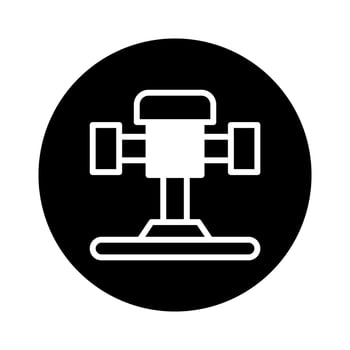 Stylized black and white icon of a mechanical machine illustrating industrial equipment with precision details for technical uses vector