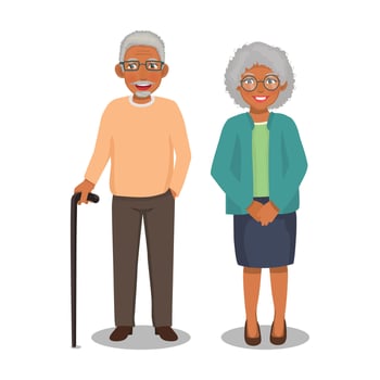Elderly couple illustration with cane and glasses vector