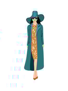 beautiful young stylish woman in coat and hat full body illustration vector