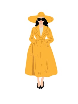 fashionable woman in coat and hat full length illustration vector
