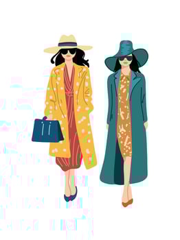 elegant womans with shopping bags in coat and hat full length illustration vector