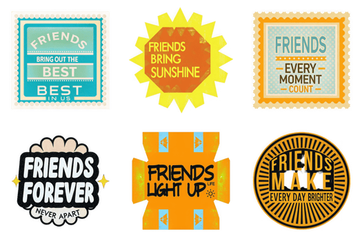 Friendship quotes with decorative elements isolated on a transparent background messages sayings png