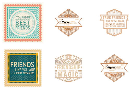 Friendship quotes vintage stamp designs isolated on a transparent background best magic png