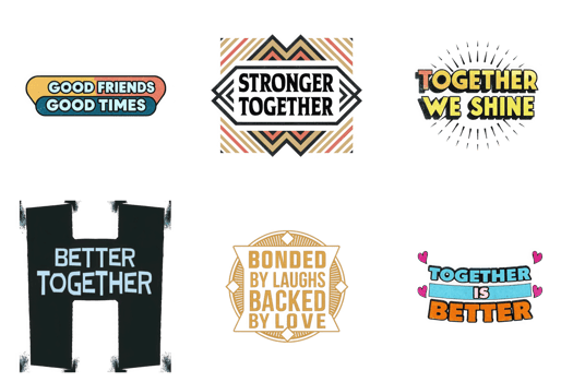 Friendship quotes graphic designs with colorful lettering and decorative elements isolated on a transparent background png