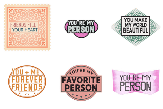 Friendship quotes designs with decorative elements isolated on a transparent background image png