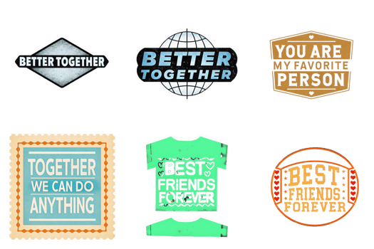 Friendship quotes and designs featuring togetherness and best friends forever isolated on a transparent background png