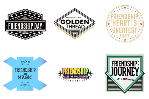Friendship day celebration graphics with varied designs and colors isolated on a transparent background png