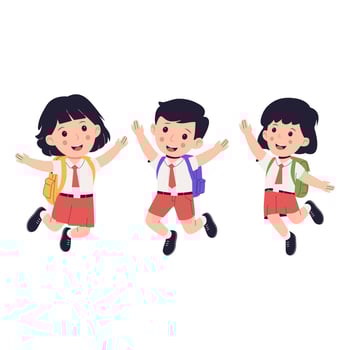 Happy Elementary School Students Jumping with Backpacks vector