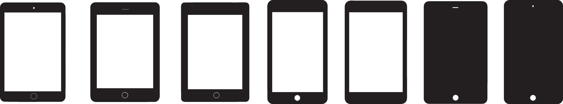 Collection of Mobile Phone and Tablet Icons Versatile Device Silhouettes for App Design and Web Development vector
