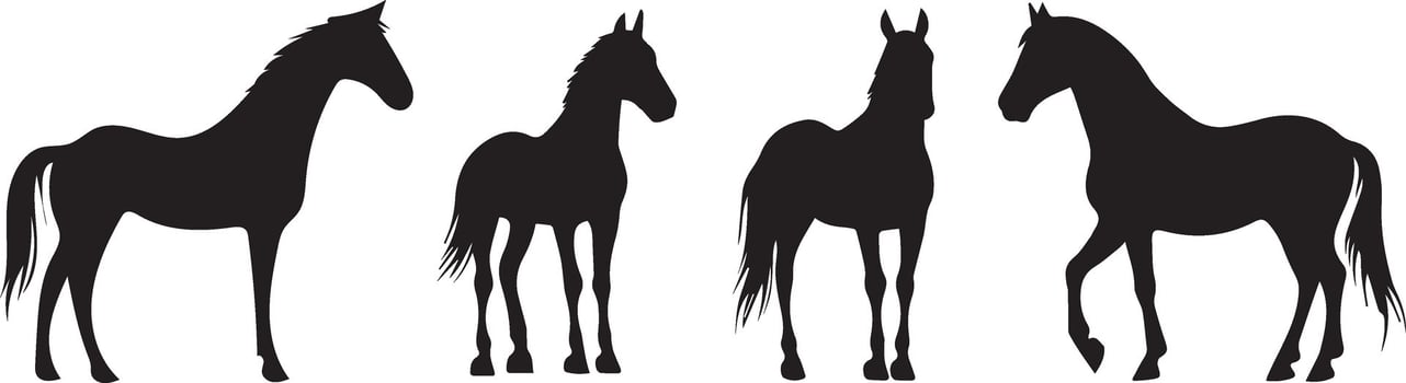 Four Horse Silhouettes A Collection of Elegant Equine Illustrations vector
