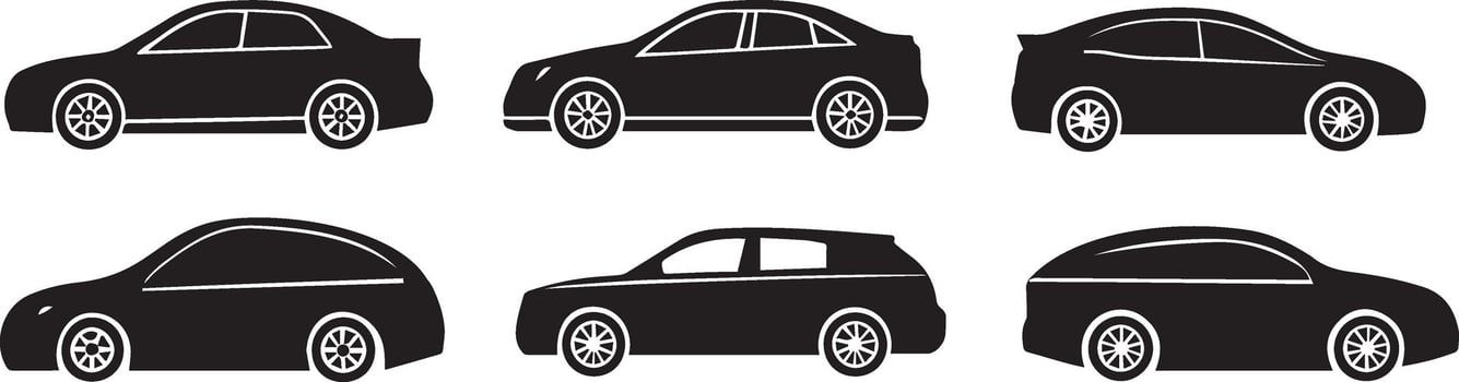Six Sleek Car Silhouettes Perfect for Automotive Designs Projects vector