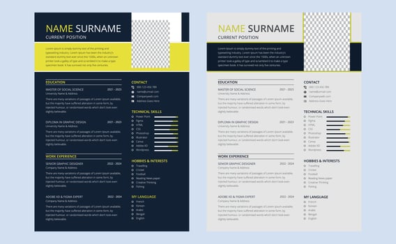 Modern creative blue cv resume cover letter vitae curriculum business template design. vector