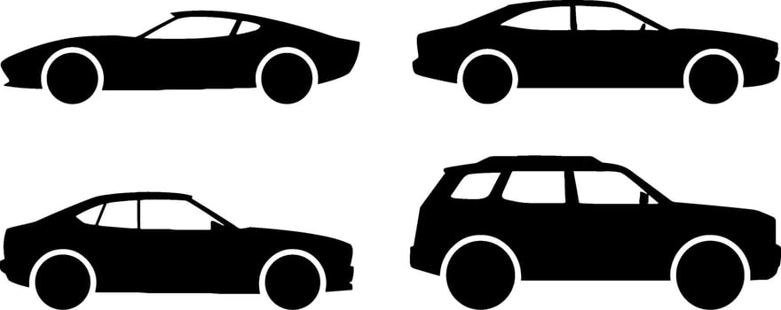 Silhouette Sports Sedan Hatchback Suv Cars Side Views vector