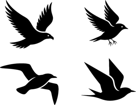 Silhouette Birds Flying Set Simple Wildlife Nature Symbols vector